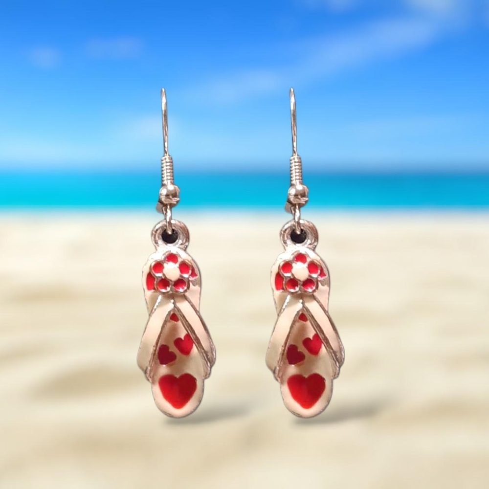 Whimsy Heart And Flower Flip-flop Dangle Drop Earrings